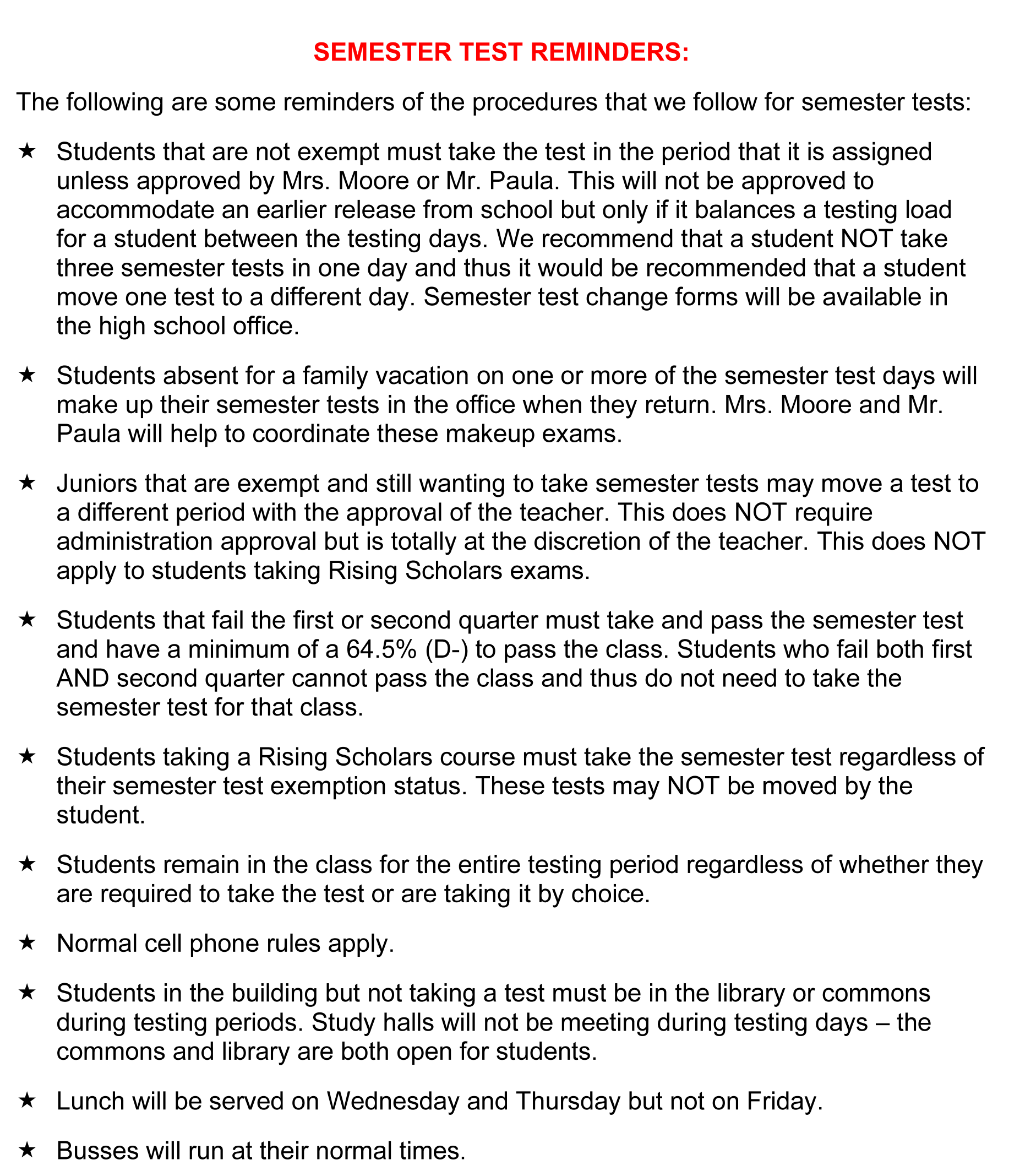 Semester Test Reminders